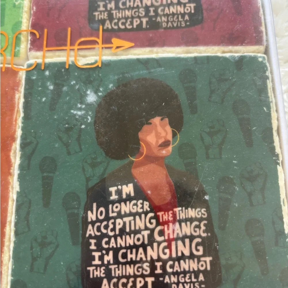 Angela Davis Coaster Set Marble 4 Colors New in Box